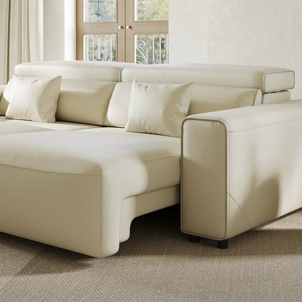Luxury Leather Electric Pull Out Sofa Bed Slide Out Extendable Couch — view 4
