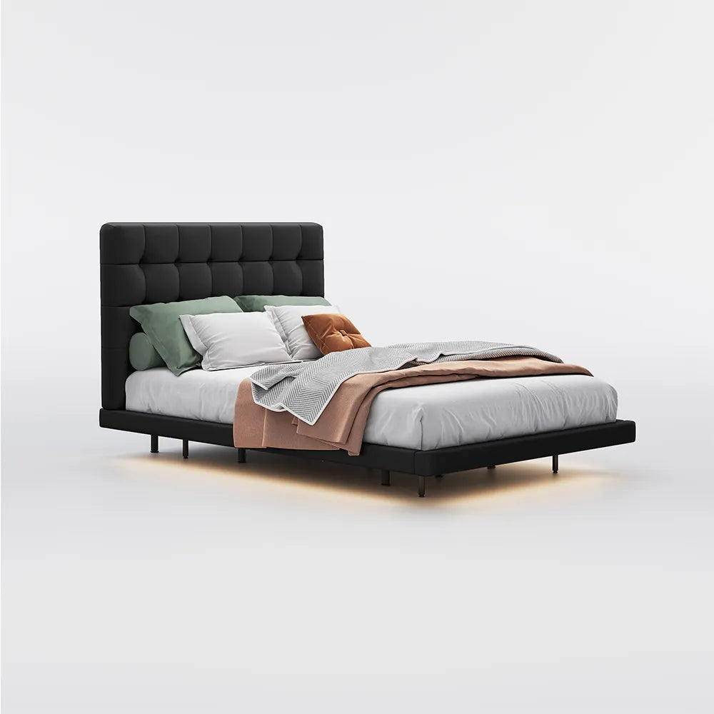 Cadre de lit flottant Queen Size moderne avec lumières LED à capteur 