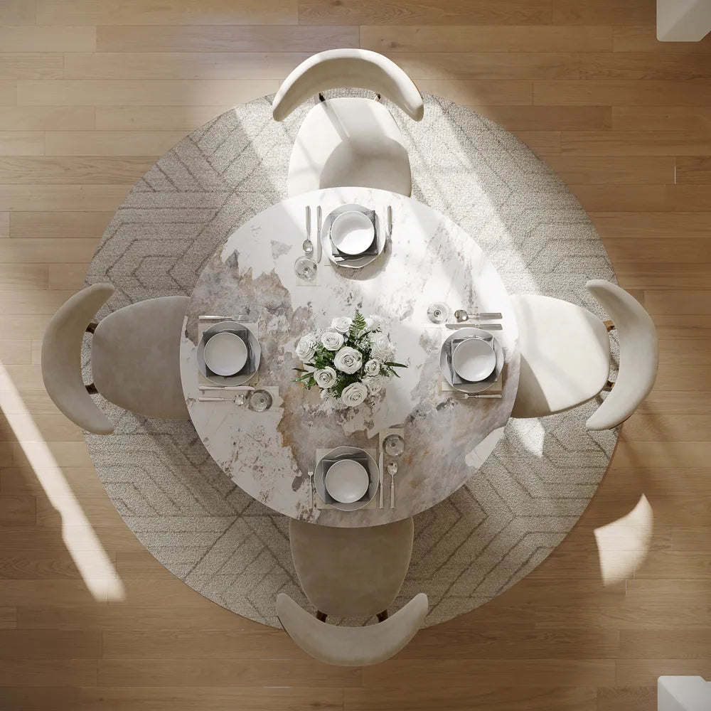 Silva - Table à manger ronde en pierre frittée brillante 