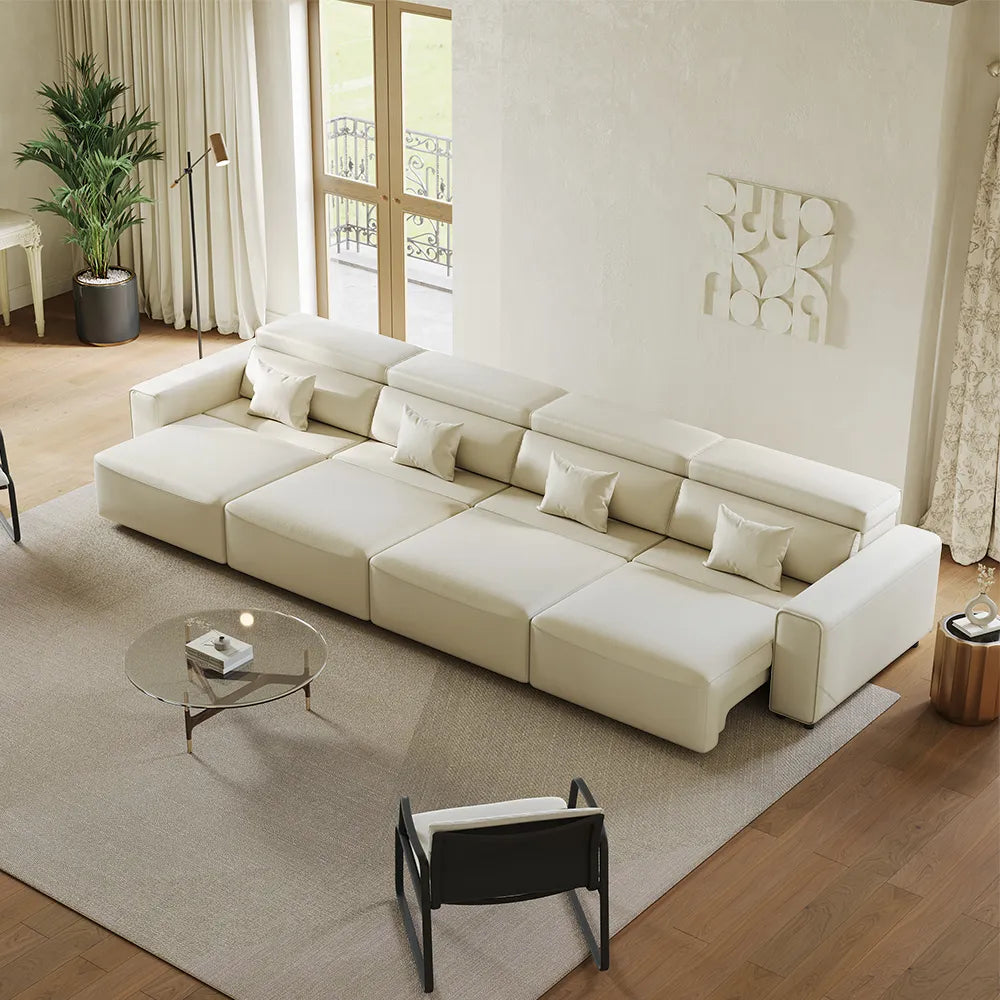 Luxury Leather Electric Pull Out Sofa Bed Slide Out Extendable Couch
