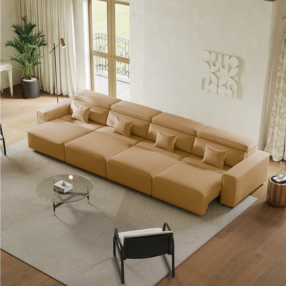 Luxury Leather Electric Pull Out Sofa Bed Slide Out Extendable Couch