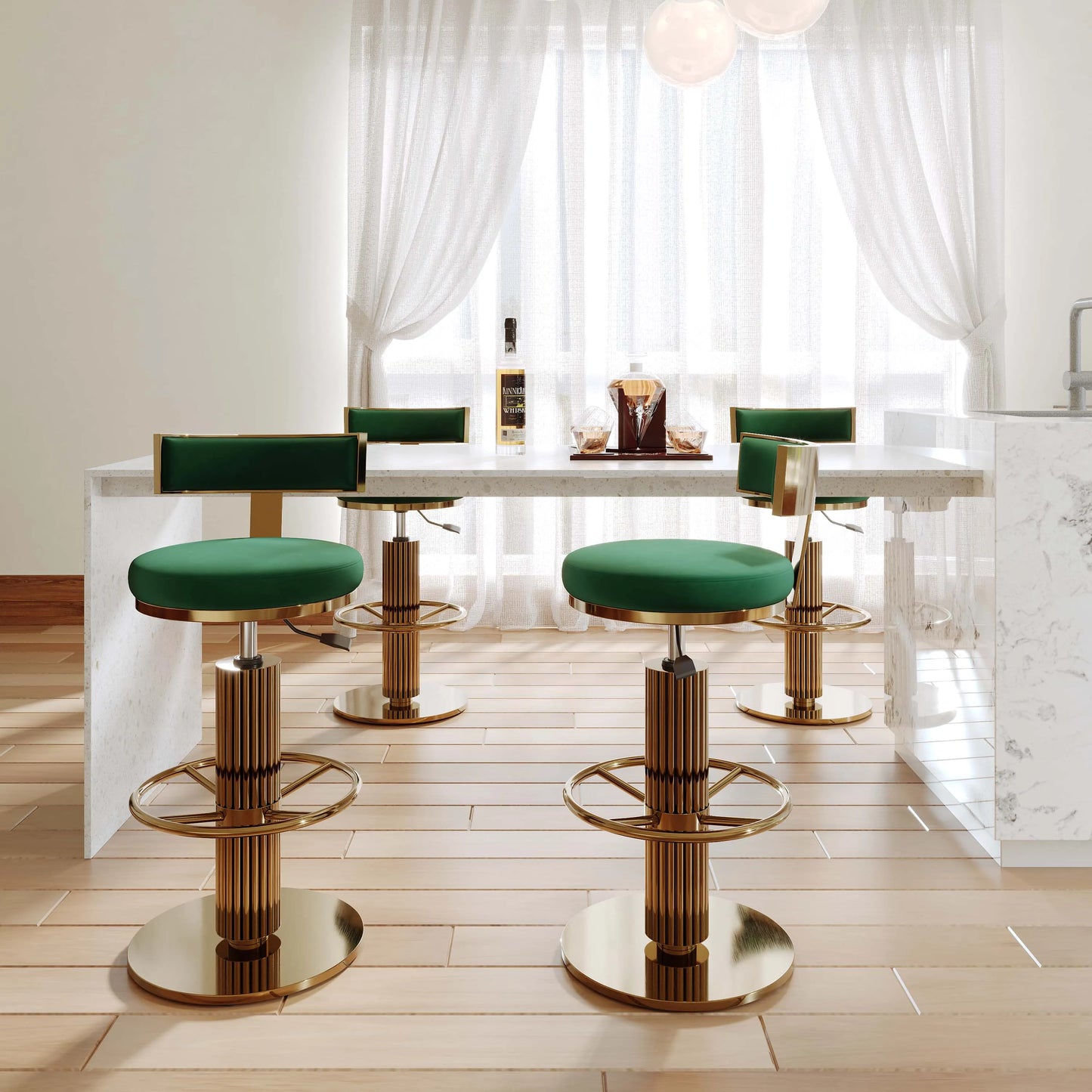 Modern Luxury Adjustable Height Bar Stools Set of 2