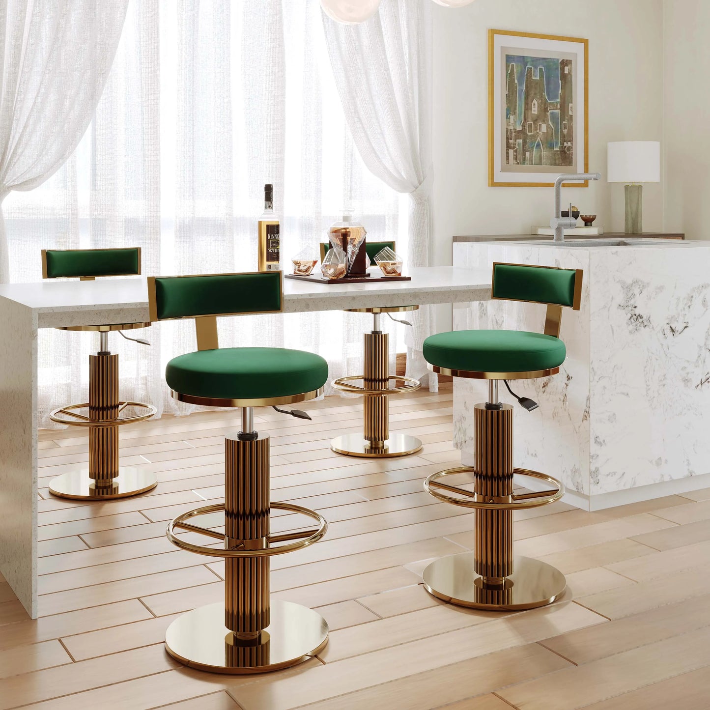 Modern Luxury Adjustable Height Bar Stools Set of 2