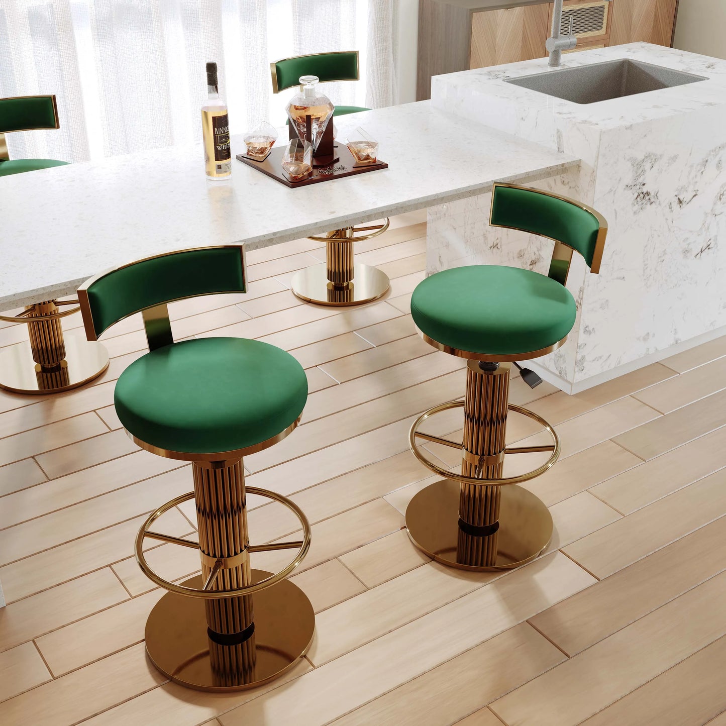 Modern Luxury Adjustable Height Bar Stools Set of 2
