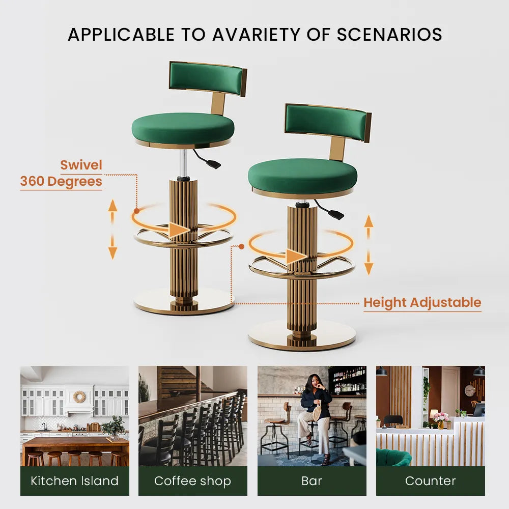 Modern Luxury Adjustable Height Bar Stools Set of 2