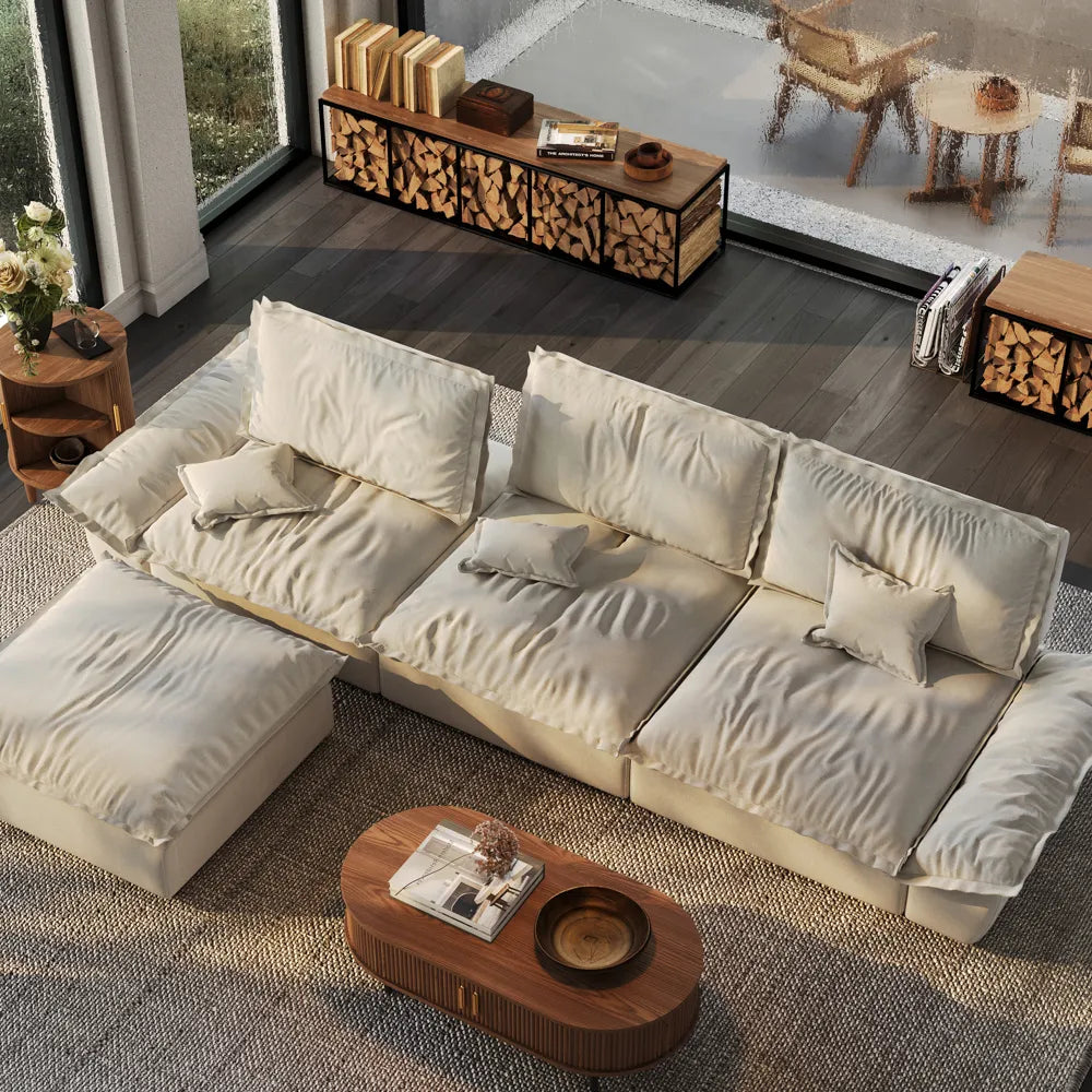 Hudson-141.73" Sailboat Deep Sofa Stain Resistant Cozy Couch with Ottoman