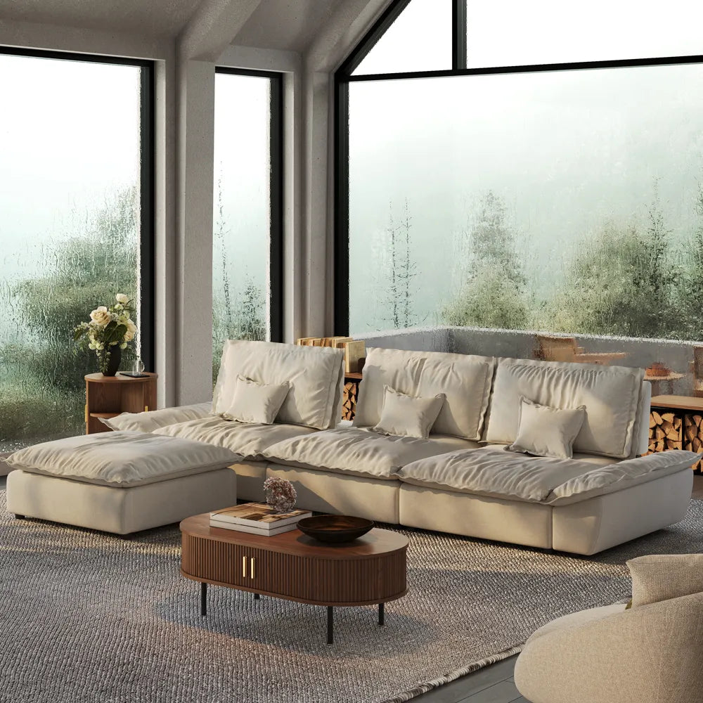 Hudson-141.73" Sailboat Deep Sofa Stain Resistant Cozy Couch with Ottoman
