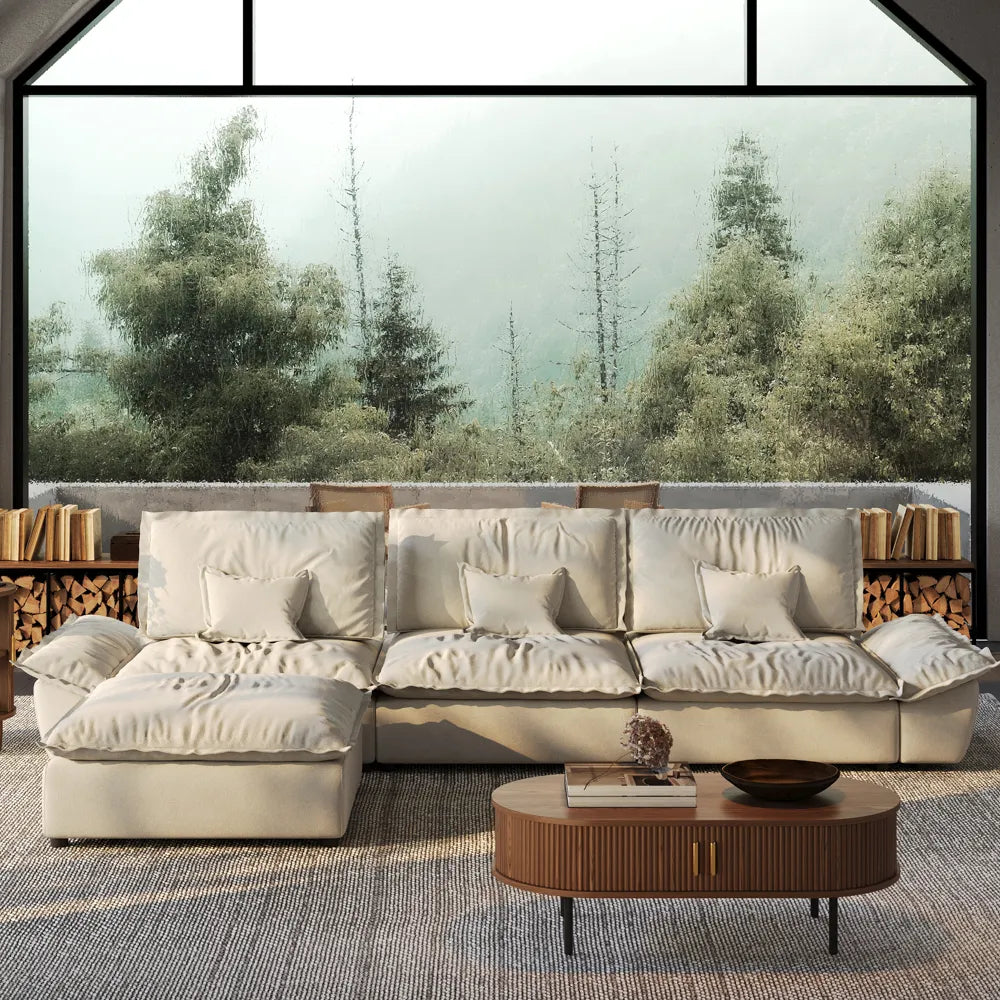 Hudson-141.73" Sailboat Deep Sofa Stain Resistant Cozy Couch with Ottoman