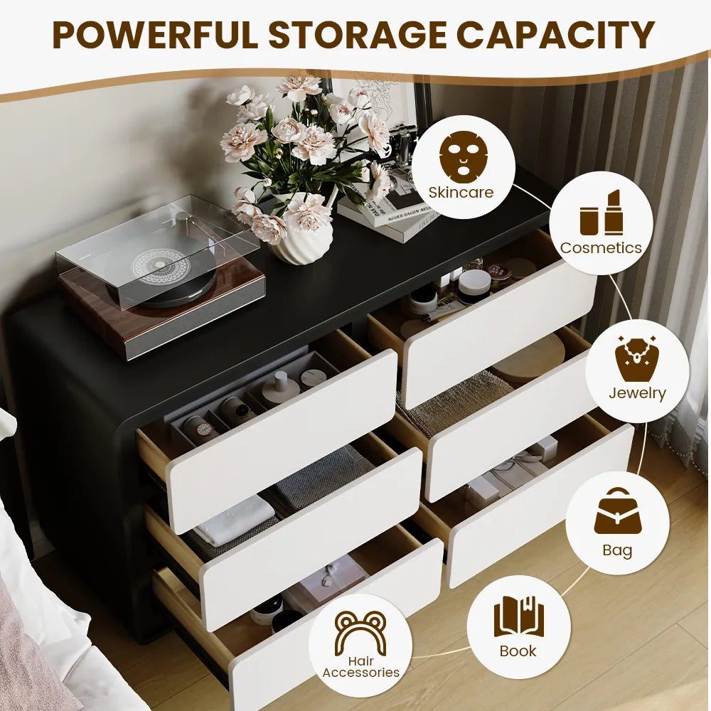 Modern Retractable Large Vanity Desk Set with 6 Drawers