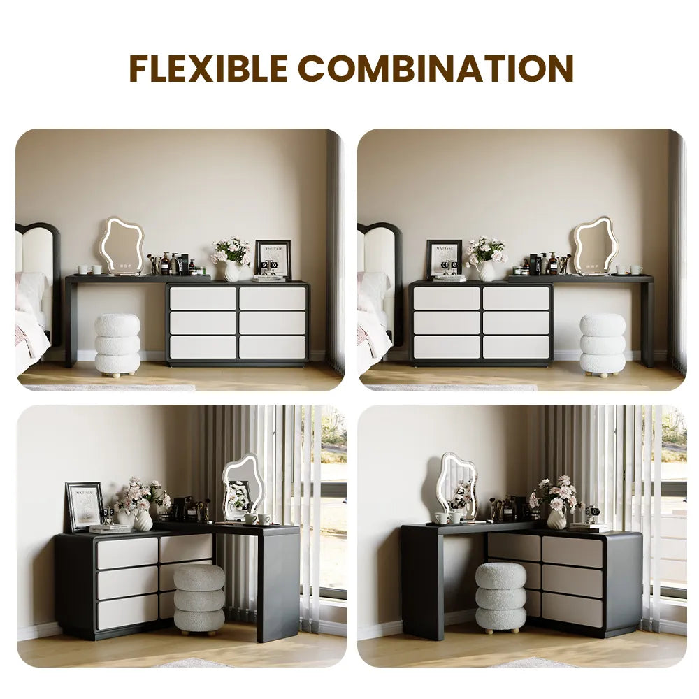 Modern Retractable Large Vanity Desk Set with 6 Drawers