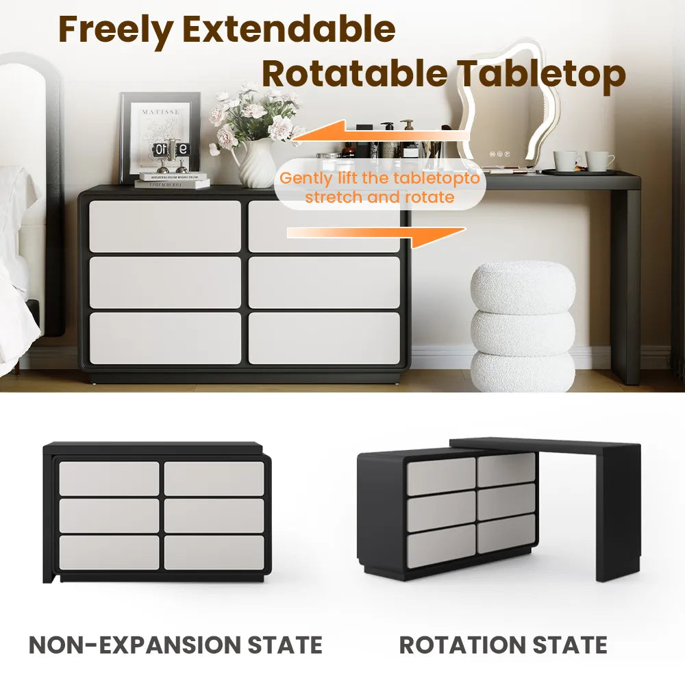 Modern Retractable Large Vanity Desk Set with 6 Drawers