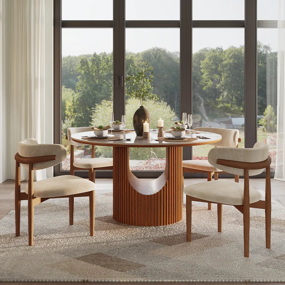 Silva - Table à manger ronde en pierre frittée brillante 