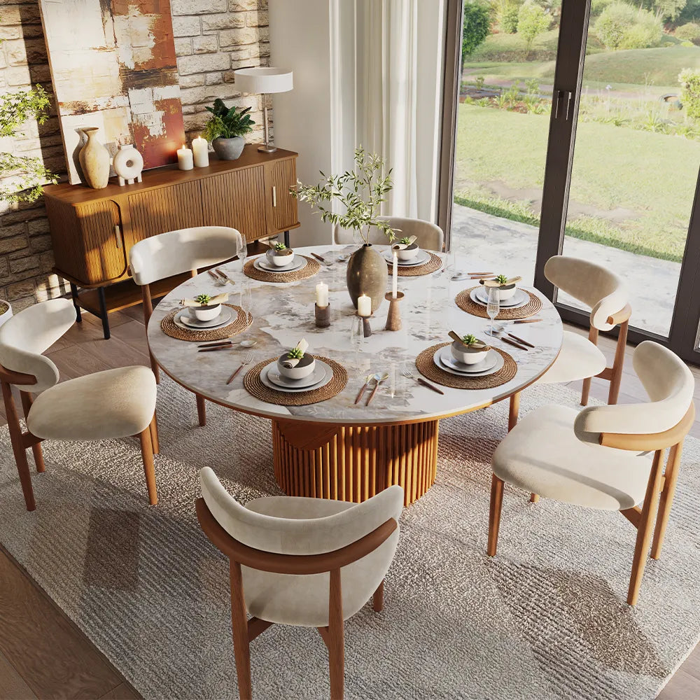 Silva - Table à manger ronde en pierre frittée brillante 