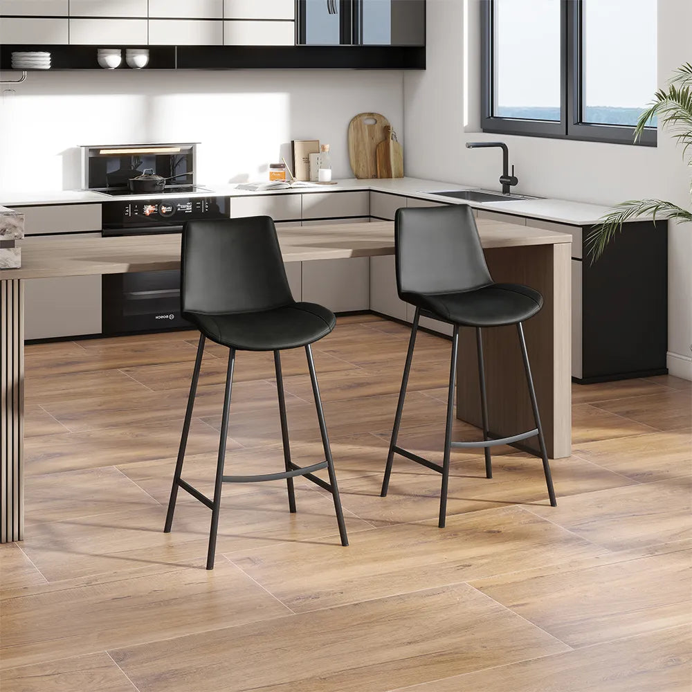 30'' Modern Minimalist Bar Height Faux Leather Stools Bar Set of 2