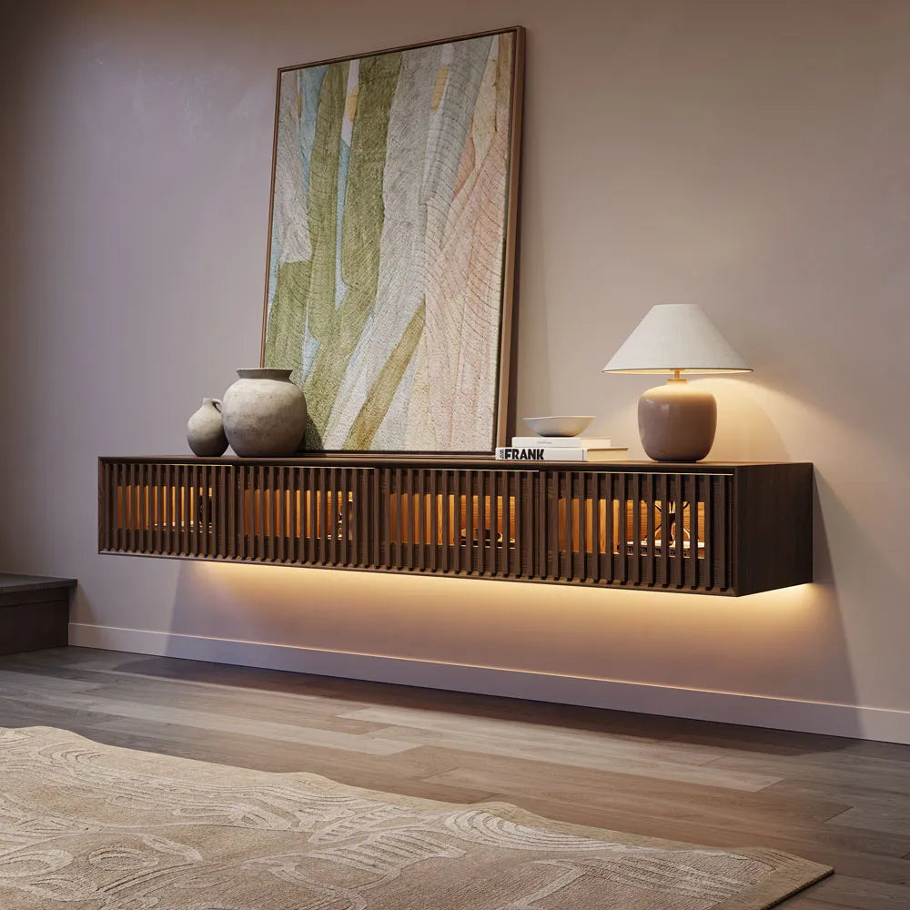 Aeolus-79" Mid-Century Floating TV Console with Adjustable LED Lights