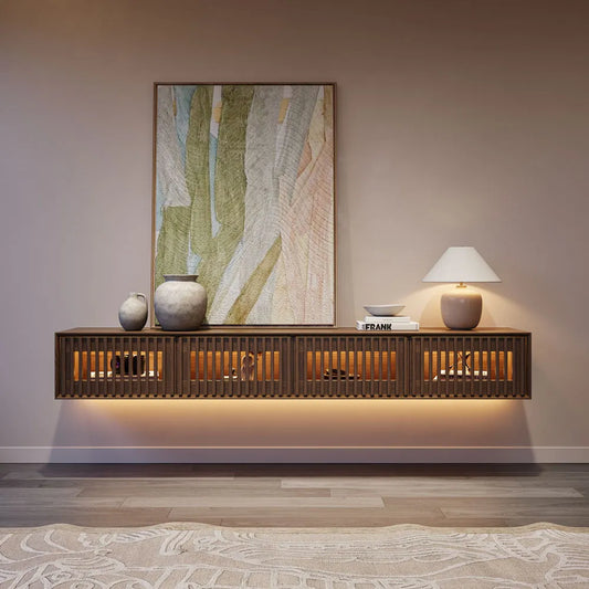 Aeolus-79" Mid-Century Floating TV Console with Adjustable LED Lights