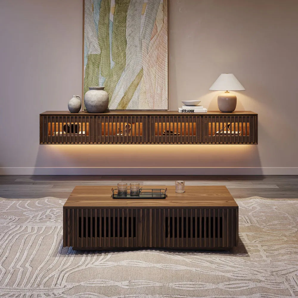 Aeolus-79" Mid-Century Floating TV Console with Adjustable LED Lights