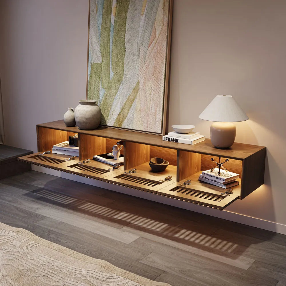 Aeolus-79" Mid-Century Floating TV Console with Adjustable LED Lights