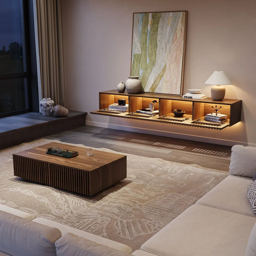 Aeolus-79" Mid-Century Floating TV Console with Adjustable LED Lights