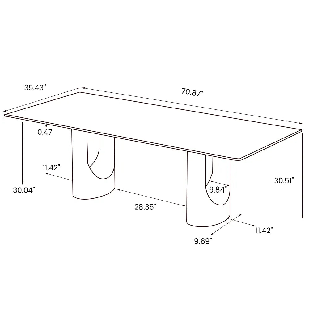 Hobart - Table à manger rectangulaire en pierre frittée brillante 