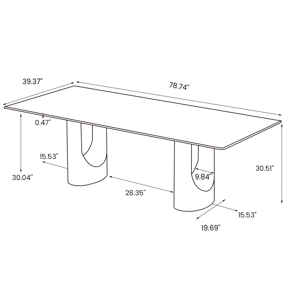 Hobart - Table à manger rectangulaire en pierre frittée brillante 