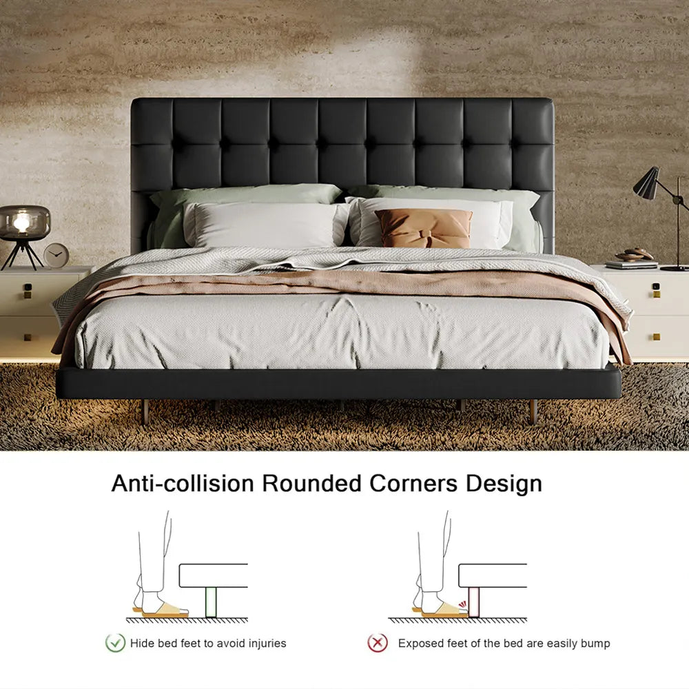 Cadre de lit flottant Queen Size moderne avec lumières LED à capteur 