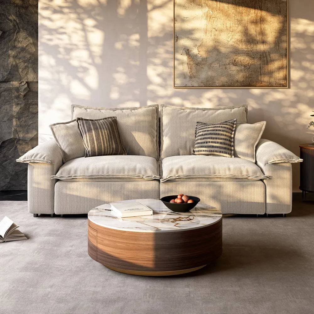 Table basse ronde en pierre frittée de 35 pouces avec rangement 