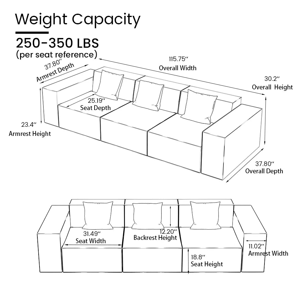 Canapé modulaire minimaliste de 115,75 pouces