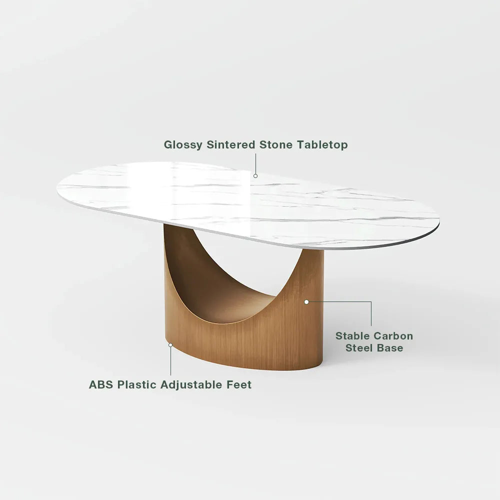 Hobart - Table à manger ovale en pierre frittée brillante 