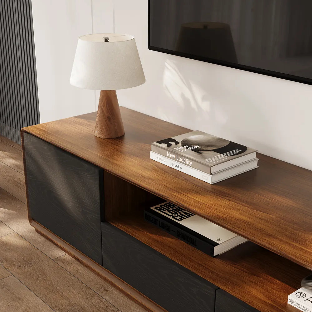 Modern Wood Black TV Stand — view 3
