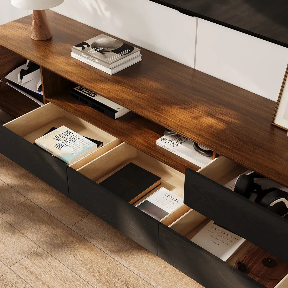 Modern Wood Black TV Stand — view 4