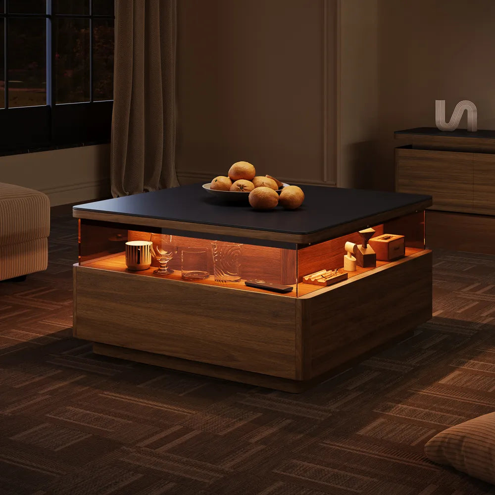 Aether-31" Square LED Coffee Table with Storage