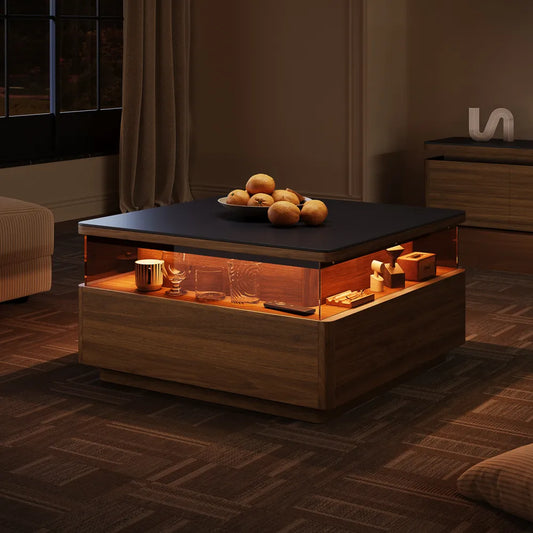 Aether-31" Square LED Coffee Table with Storage