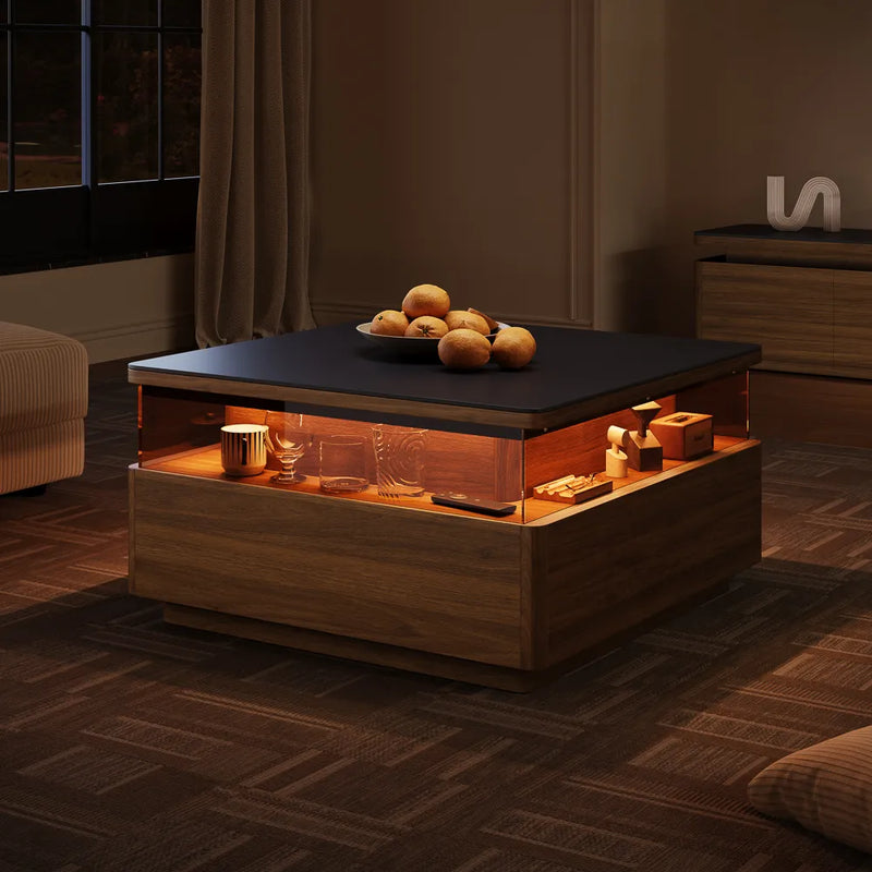 Aether-31" Square LED Coffee Table with Storage