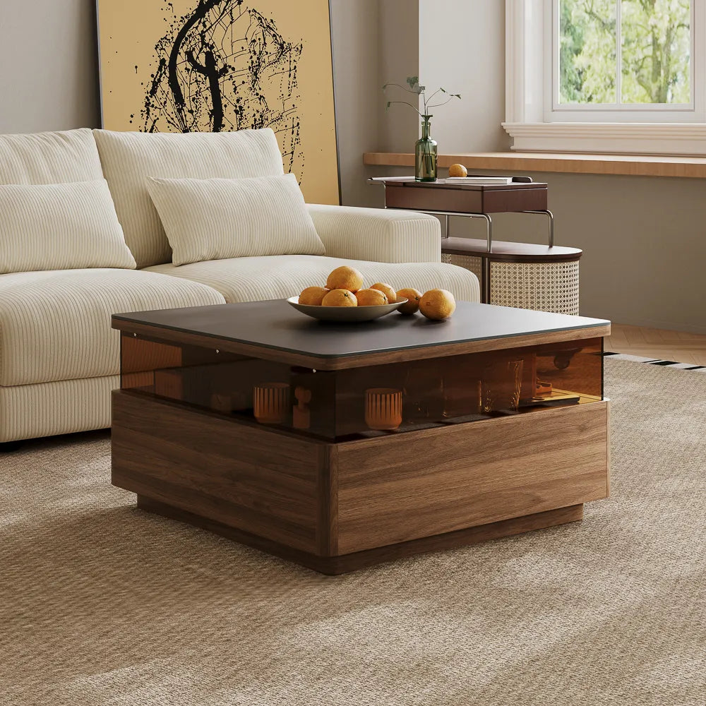 Aether-31" Square LED Coffee Table with Storage