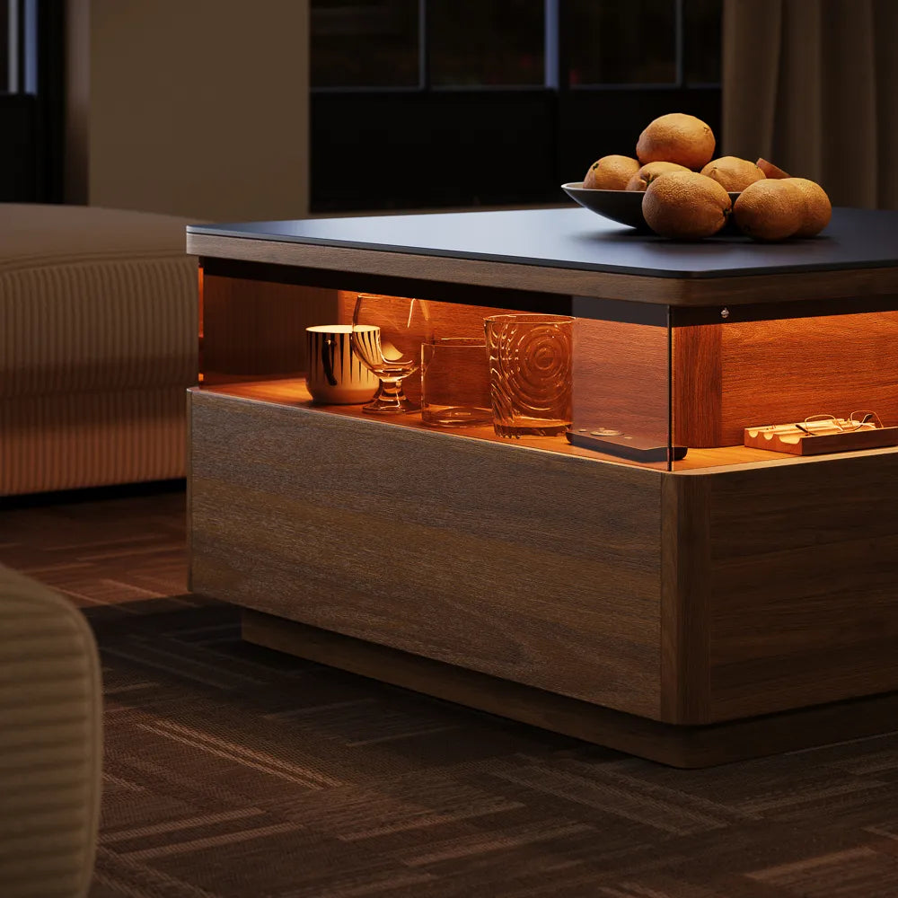 Aether-31" Square LED Coffee Table with Storage