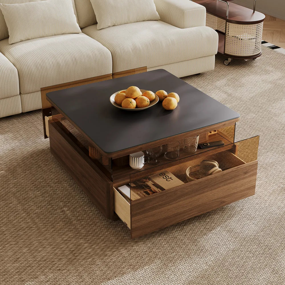 Aether-31" Square LED Coffee Table with Storage