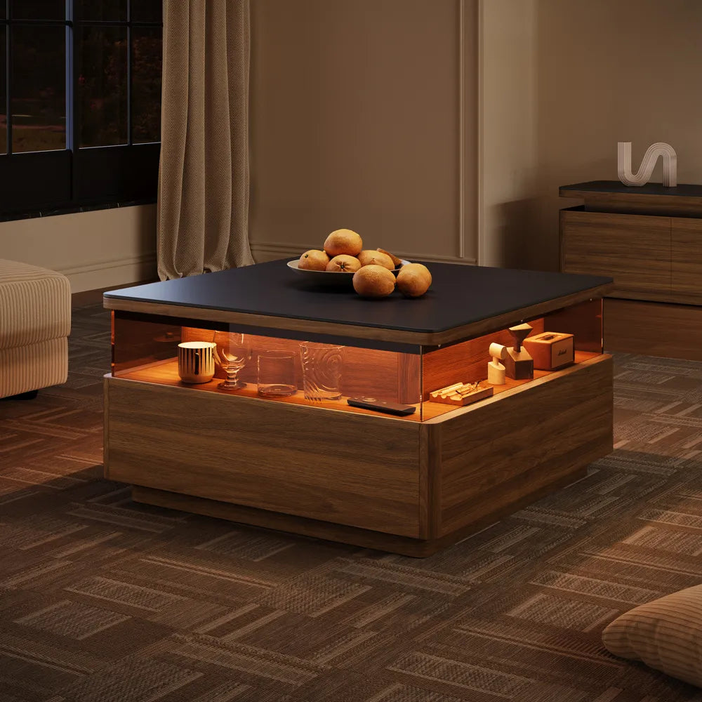 Aether-31" Square LED Coffee Table with Storage