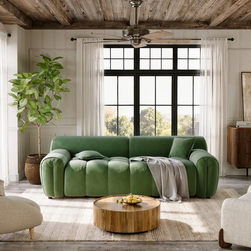 Silva - Green Velvet Tufted Sofa with Deep Depth Seats Living Room