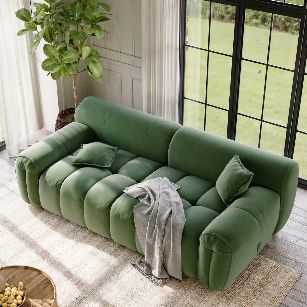 Silva - Green Velvet Tufted Sofa with Deep Depth Seats Living Room