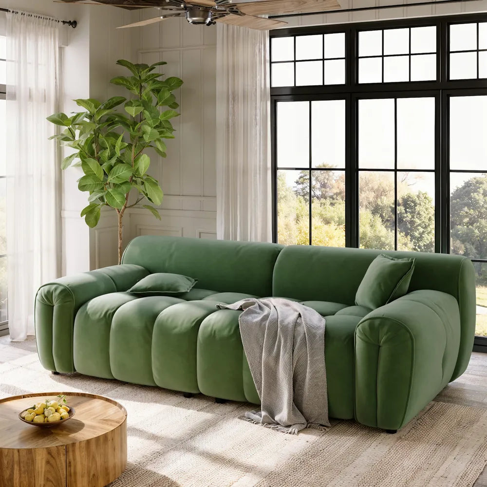 Silva - Green Velvet Tufted Sofa with Deep Depth Seats Living Room