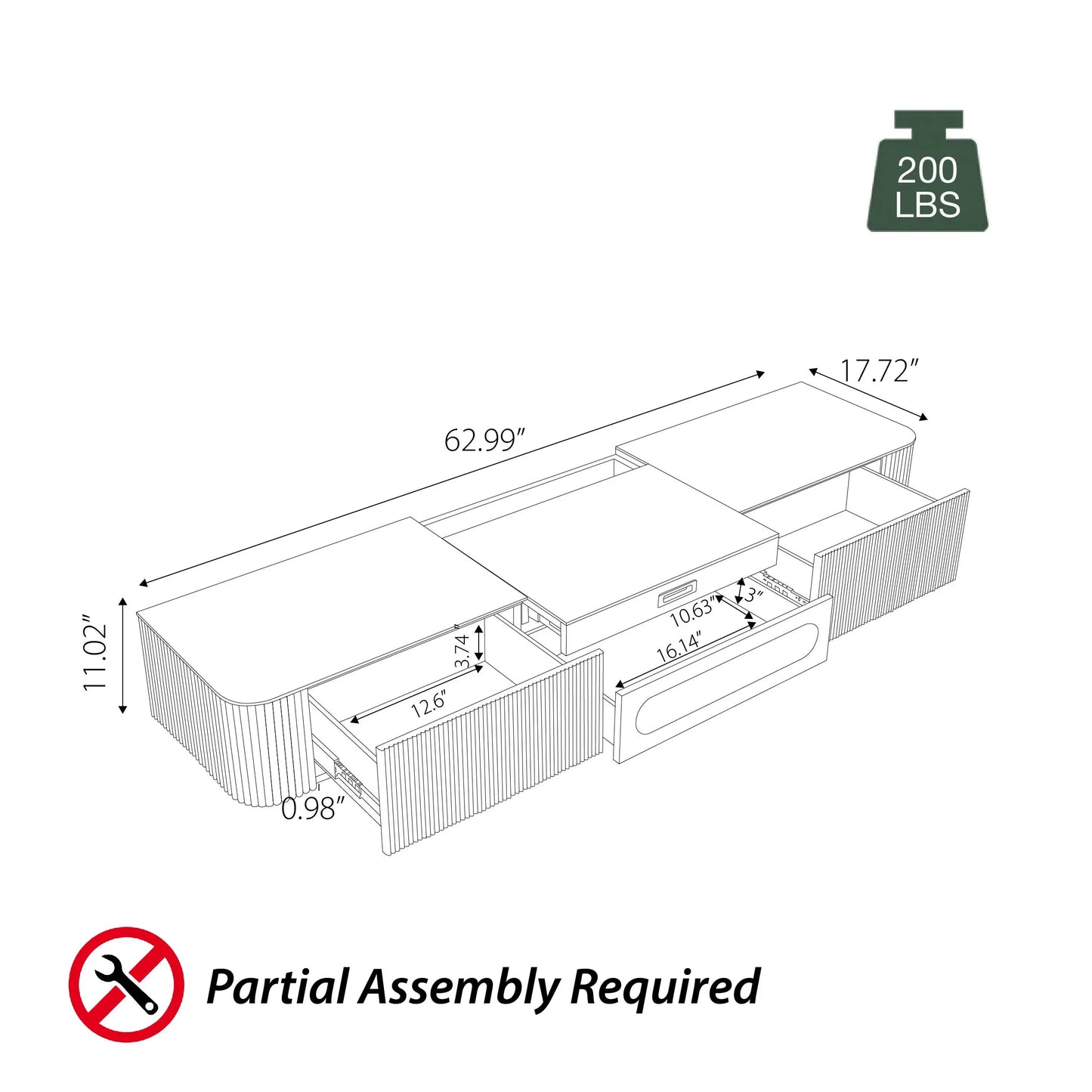 63" Modern TV Stand for Projector
