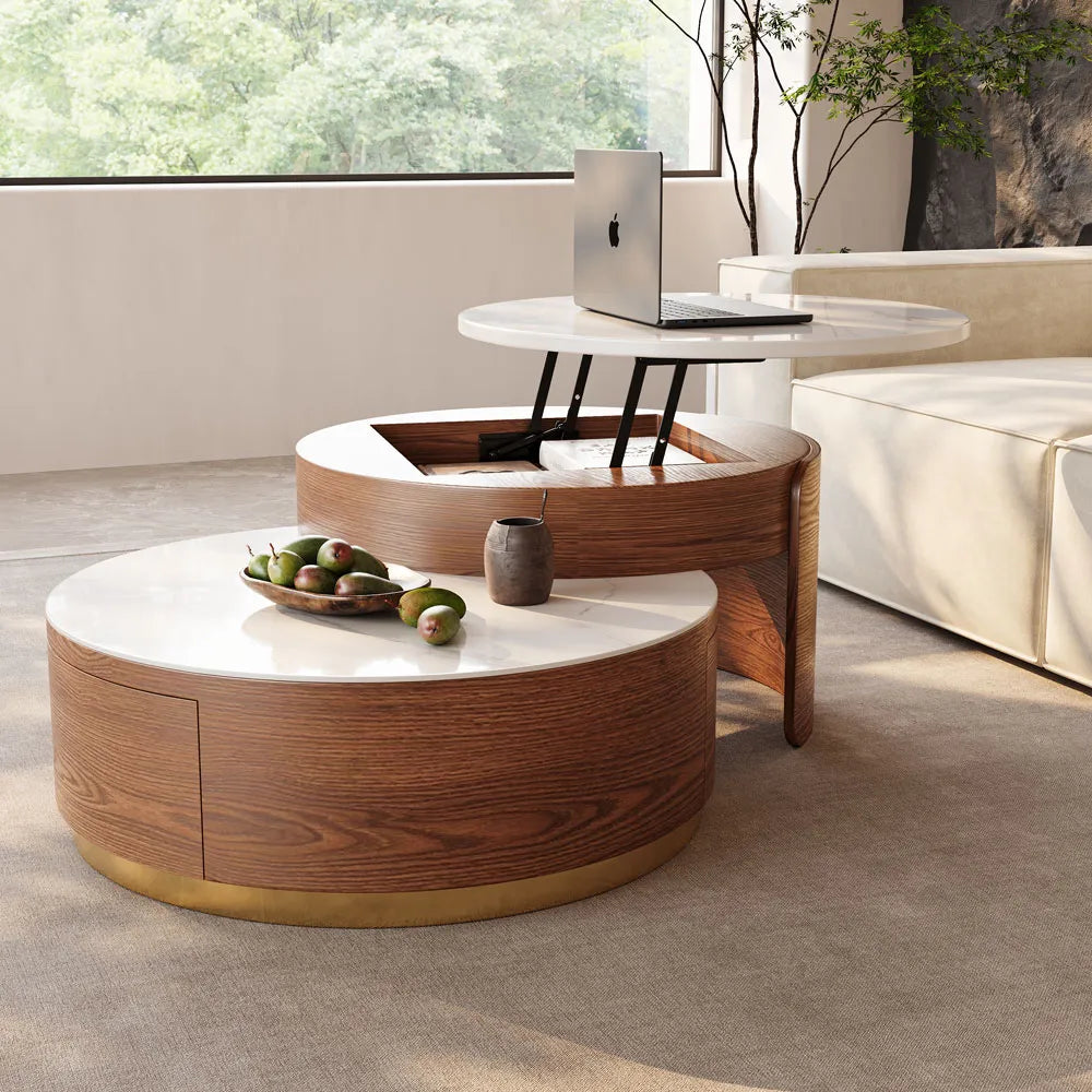 Ensemble de 2 tables basses gigognes modernes à plateau relevable 