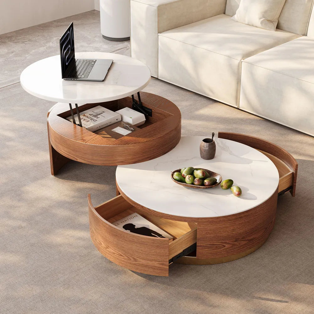 Ensemble de 2 tables basses gigognes modernes à plateau relevable 