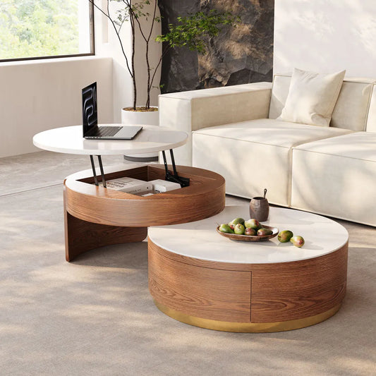 Ensemble de 2 tables basses gigognes modernes à plateau relevable 