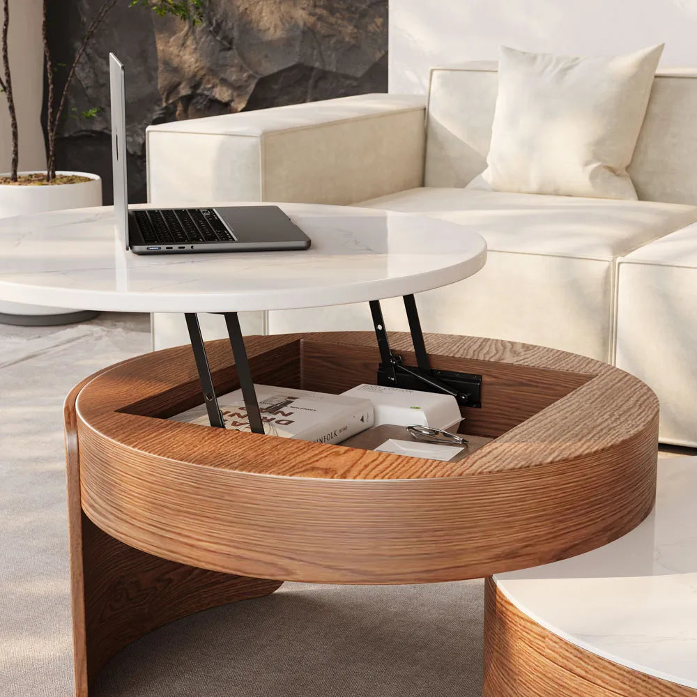 Ensemble de 2 tables basses gigognes modernes à plateau relevable 