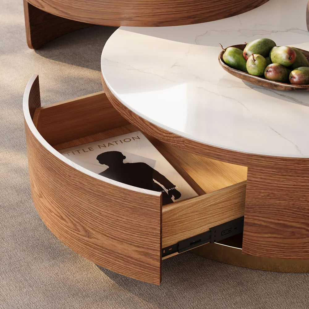 Ensemble de 2 tables basses gigognes modernes à plateau relevable 