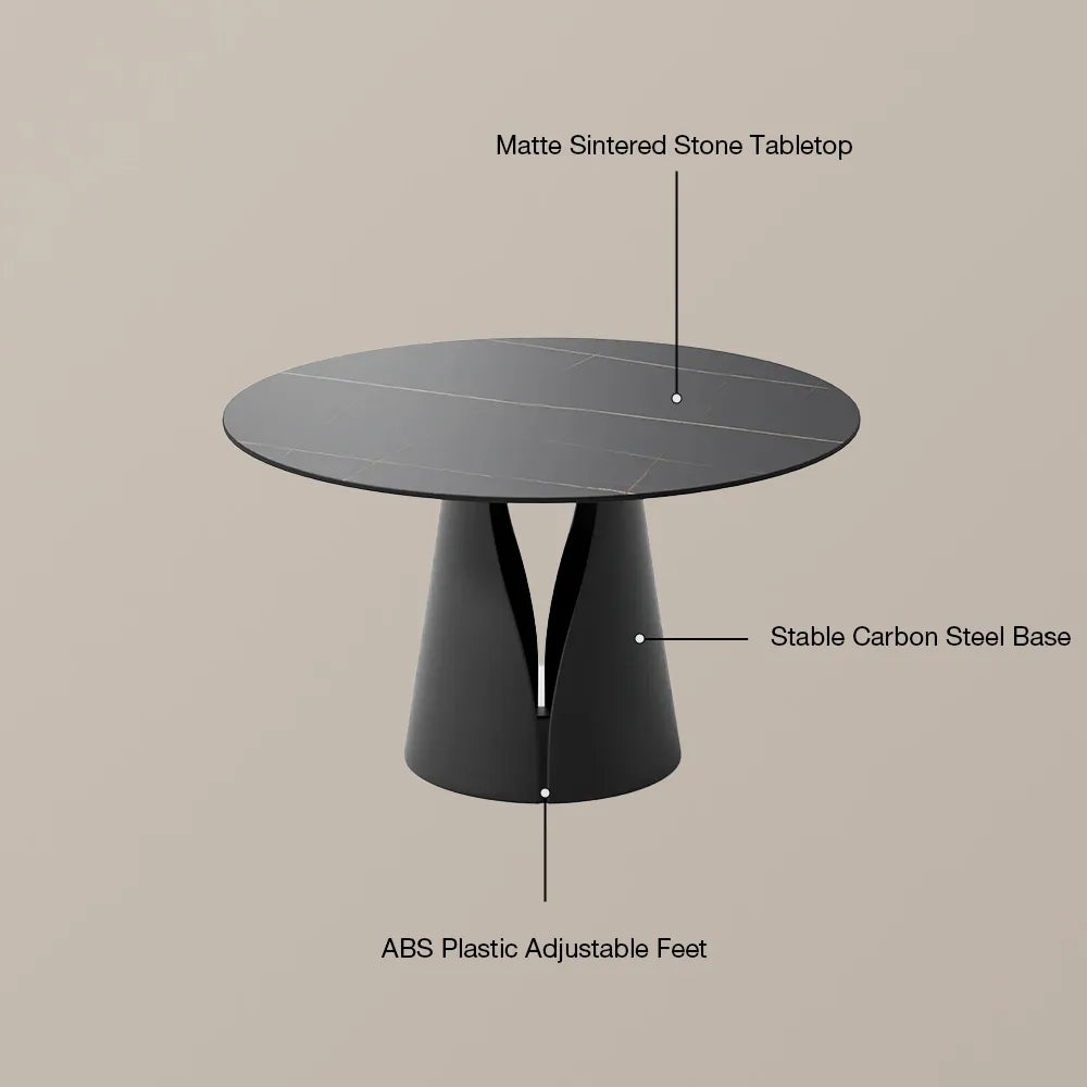 Vera - Table à manger ronde en pierre frittée mate