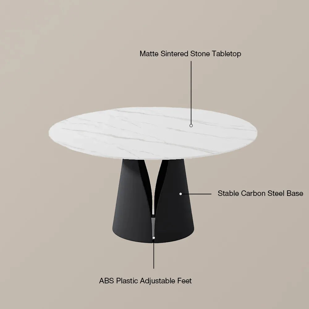 Vera - Table à manger ronde en pierre frittée mate 
