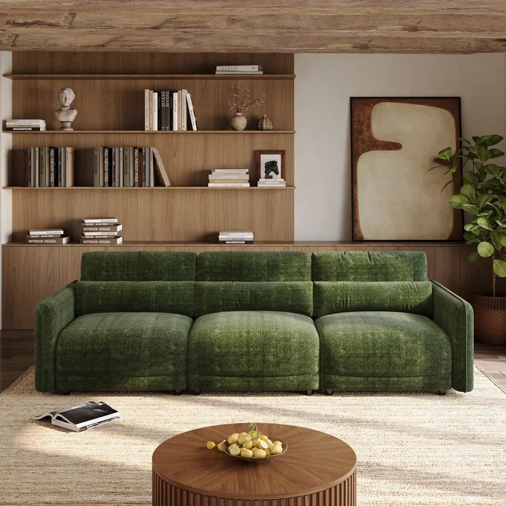 Green chenille sofa set, high-elasticity foam
